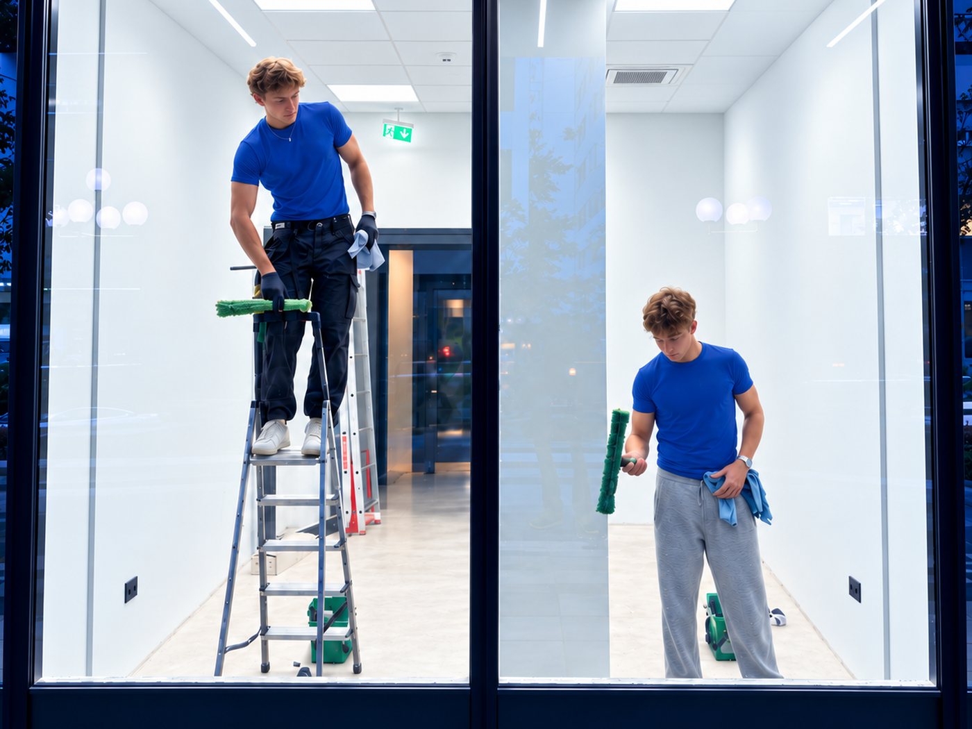 Mojstra čiščenja 2clean4U čistita veliko stekleno površino